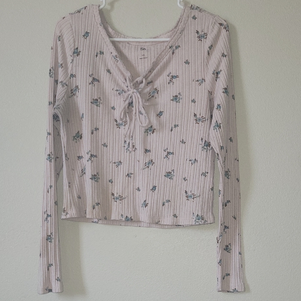 Floral Ribbed Long Sleeve Top